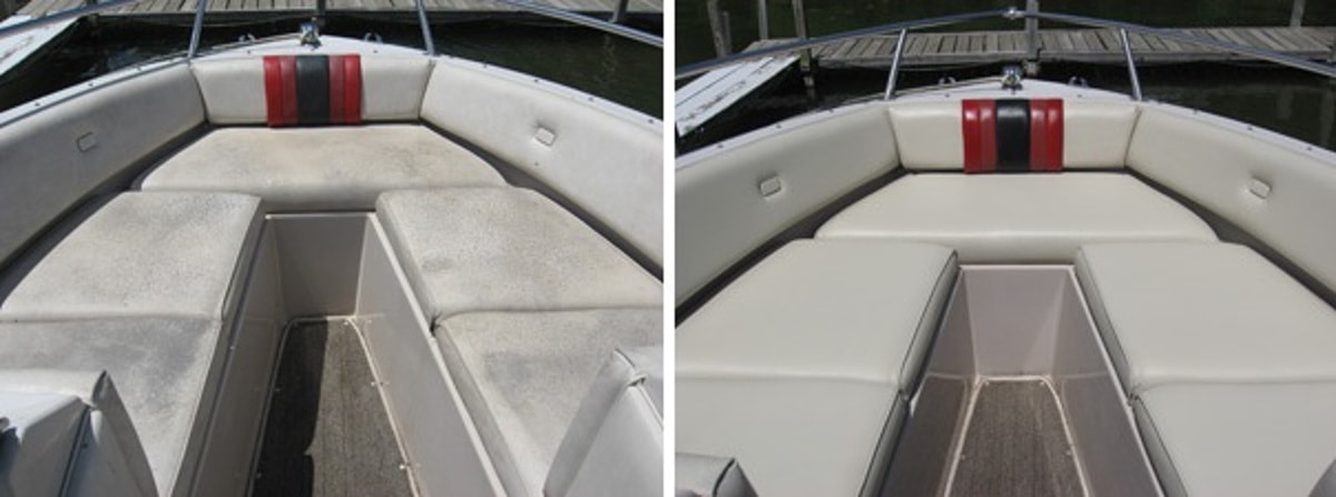 boat upholstery repair, before and after picture